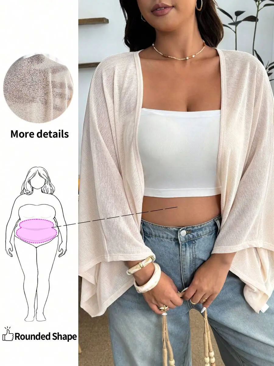 LUNA LAYER Plus Size Women White Bolero Lightweight Knit Cardigan 3 4 Batwing Sleeve Summer Beach Cover Up Top Breathable Chic
