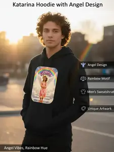 Justice for Katarina Hoodie Rainbow - Menswear Sweatshirts with Angel Design and Rainbow Motif