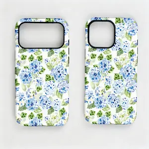 Matte Protective Phone Case for iPhone 17, 16, 15, 14, 13 Pro Max Plus - Blue Floral Hydrangea, Soft Botanical Flower, Peony Patterns, Cute Monkey Cartoon Design, Elegant Garden Aesthetic Cover Tough Cat