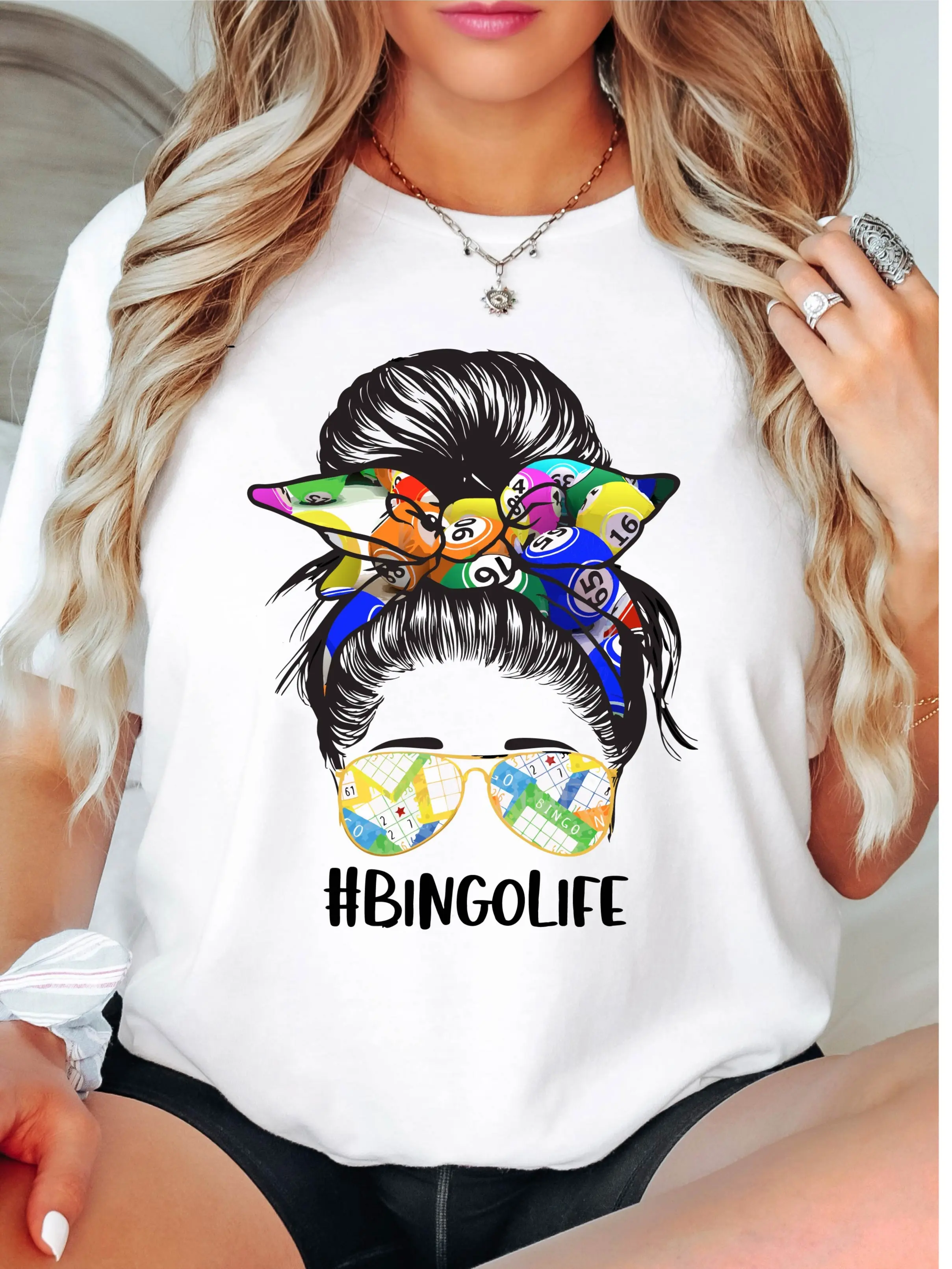 Bingo Life T-Shirt, Messy Bun Bingo Life Shirt, Bingo Game Lover Tee, Bingo Player Gifts Tee, Funny Bingo Shirt, Lottery Games Short Sleeve.