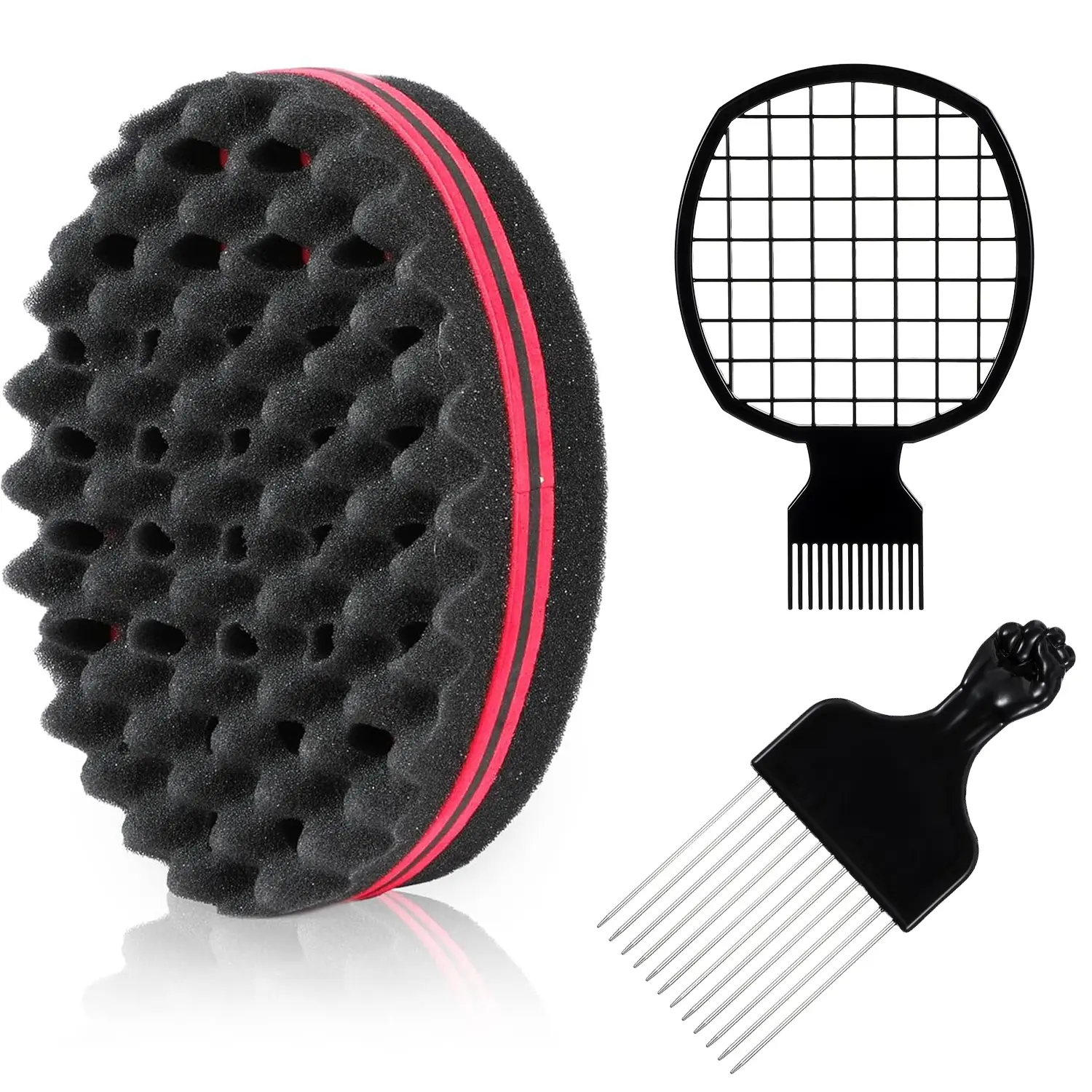 Twist Sponge Kit for Afro Curls, Curl Sponge with Freeform Hair Pick & Grid Comb, Dread Sponge Starter Set for Men, Natural Hair Styling Tools