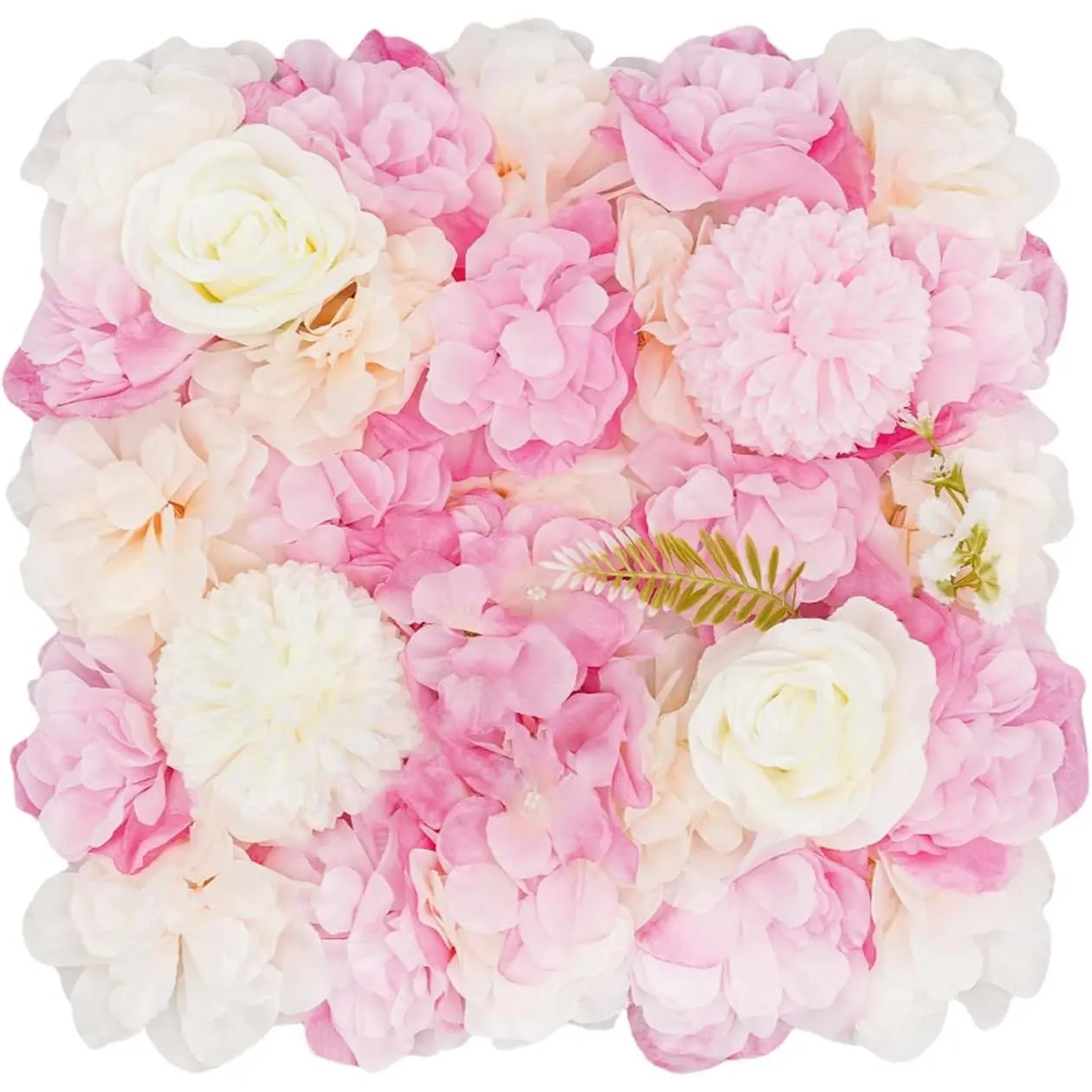 Flower Wall Panel Floral Backdrop, 6 Pcs Flower Wall Decor, 15" X 15" Silk Rose Wall, Artificial Flower Wall Backdrop Faux Flower Panel for Wedding, Party, Home (Pink+White) Decorative Fruit
