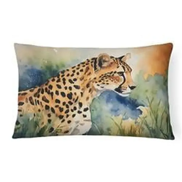 16x12 in. Artistic Cheetah Animal Print Throw Pillow - Polyester Outdoor/Indoor Woven Fabric, Water-Resistant Soft Textures for Patios-Porch Soft Furnishings