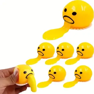 Puking Egg Yolk Stress Ball, 4 Counts Yellow Round Vomiting Sucking Lazy Egg Yolk, Puking Egg Yolk Stress Relief Toy, Tricky Game, Funny Squishy Slime Ball, Kawaii Squishies