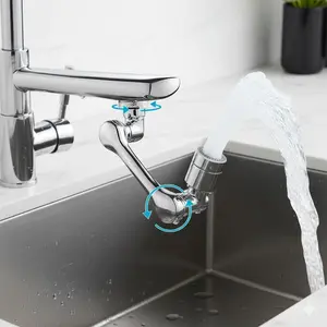 Stainless Steel Faucet Extender Sprayer, Anti-Splash Retractable Arm Adapter, No-Tool Installation Sink Aerator, Multi-Angle Adjustable Spray Nozzle for Kitchen Sink, Splash-Free Dishwashing Spray Head Extension