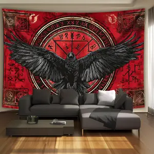 1pc Matt Ultra-Large Retro Crow Magic Array Peach Wall Landscape Digital Printing Tapestry - High-Definition Aesthetic Linen-Infused Polyester Cloth - Free Hanging Clips Included - Home Decor for Living Room, Bedroom - Ideal Home Supplies Gift