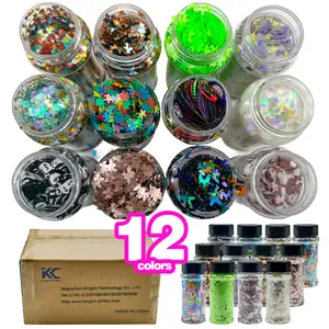 Chunky Glitter 12pcs shakes Colors shape Glitter for Snow Globe Cup Nail Makeup Craft Glitter Sparkle Sequins for Epoxy Resin Tumbler Wedding Festival Party Decoration shape Glitter