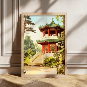 Chinese Culture Print, Chinese Temple Poster, Asian Culture, Vintage Asian Poster, Unframed