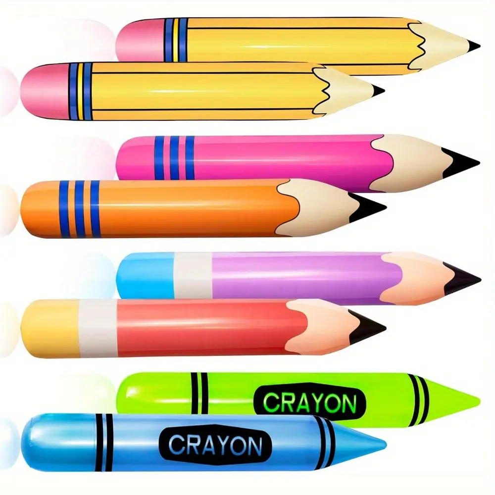 8 Pieces Inflatable Pencil Crayon Balloon Combo Set Rich Colours Back To School Party School Decoration for Classroom Playground Indoor Outdoor Birthday Party School Party Decoration