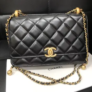 Pre-owned CHANEL micro Calfskin Quilted Perfect Fit Wallet On Chain WOC Black