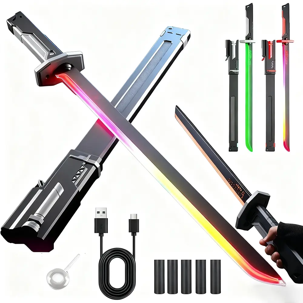 Cyberpunk Neon Lightsaber Toy 31.5-inch Spark Blade with Sound Fog Effects Eight-Color Streaming Light Automatic Sheath Spawn Type-C Charging for Parties Role-Playing Showcases