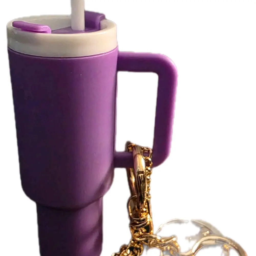 Mini Tumbler Key Chain - Purple Travel Mug with Straw and Gold Chain for Easy Access