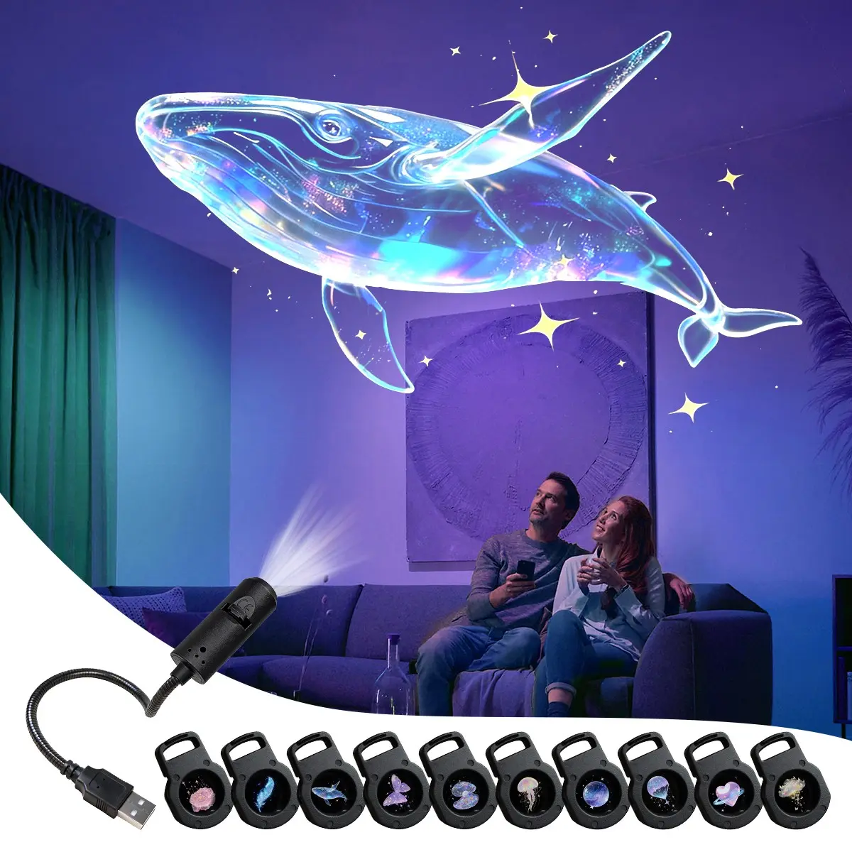 3/6/10pcs Patterns LED Projection Light, LED Dream Projection Night Light 360° Rotatable, Starry Projector, Starry Sky Projector, Starlight Projector, USB-Powered, Home Decor Light, Suitable for Room, Bedside, Ceiling Decor