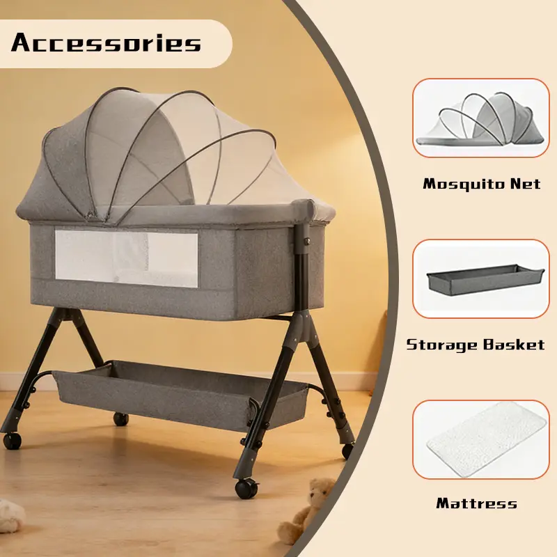 3 in 1 Baby Bassinet,Bedside/Rocking Bassinet for Baby,Bedside Crib with Lockable Wheels,Waterproof Mattress,Adjustable 6 Heights,Portable Bassinets Bedside Sleeper for Newborn Infant