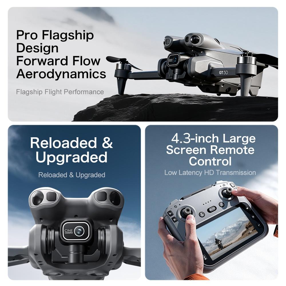 GT50 Dual Battery Drone — 4.3" LCD Remote, HD Aerial, Smart Obstacle Avoidance, Brushless Motor & Optical Flow Hover Quadcopter | Beginner-Friendly & Perfect Kids Gift