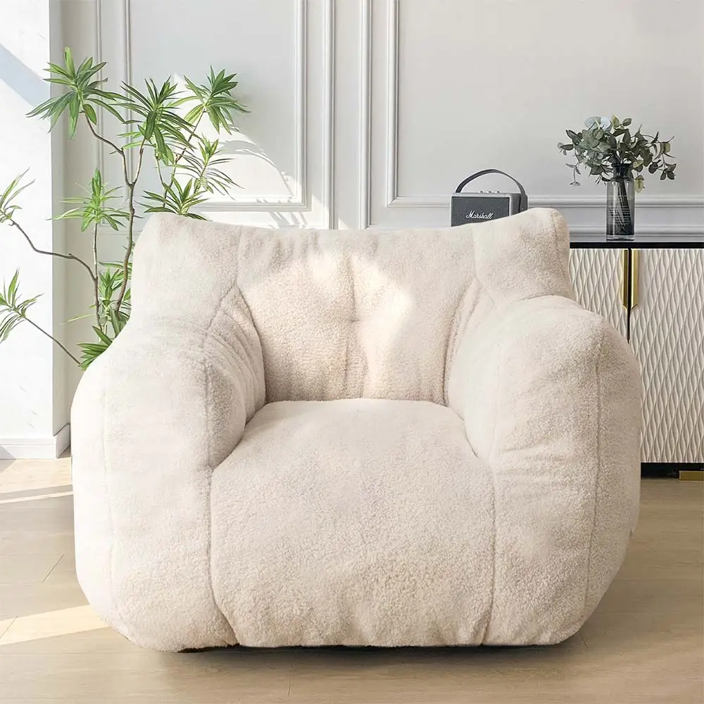 MAXYOYO Sherpa Bean Bag Chair, Boucle Tufted Bean Bag Couch, Living Room Bean Bag Chair, Teddy Lazy Sofa Accent Chair with Pocket for Reading, Stuffed