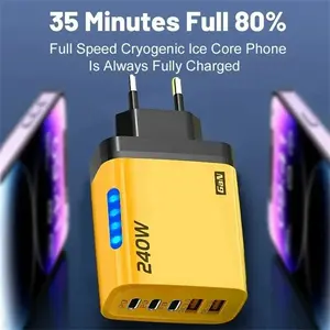 5 in 1 USB C GaN Charger 240W Fast Charging Adapter 10A USB To Type C Cable 3PD 2USB QC3.0 Charger Compact Nano II Wall