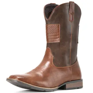 IUV Cowboy Boots For Men Wide Western Boot Traditional American Flag Retro Square Toe Country Work Boots
