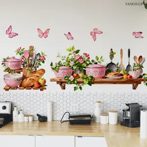 A new 30*90cm hand-painted pink tableware, cookware creative wall sticker, Decorative wall sticker for beautifying festival home, living room, bedroom, kitchen background wall decoration. Adhesive Stickers, Self-adhesive, M20423-KR