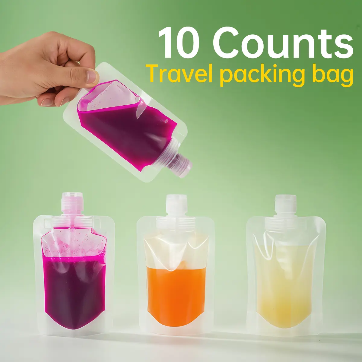 Reusable Eco-Friendly Plastic Drink Pouches - 10/12pcs Home Supplies Resealable Bags with Flip Cover & Lid, Leak-Proof, Lightweight, Easy-to-Carry 100ml Travel Squeeze Bags for Food, Beverage