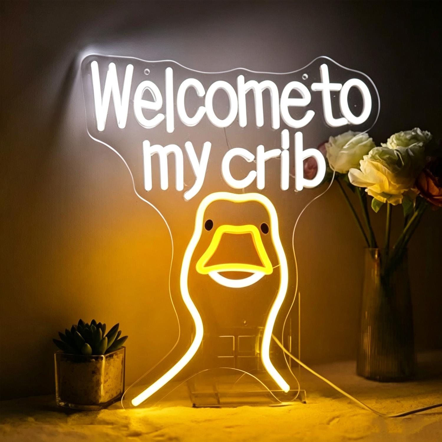 Welcome to My Crib Neon Sign, Baby Shower LED Sign, USB Powered Brightness Adjustable Control for Bedroom Wedding Birthday Party Room Decoration Gift (12.6 * 14.6 inches)