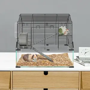 3-Tier Hamster Cage with Running Wheel, Water Bottle & Food Bowl,Transparent Ventilated Hamster Cages with 360° Viewing & Deep Tempered Glass Bottom, Small Animal Cages for Syrian, Dwarf Hamsters