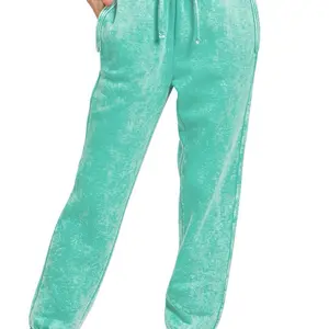 Zenana All the Looks Acid Washed Sweats - Soft Comfort Casual Pants with Drawstring Detailing & Pockets for Women Everyday Fashion Womenswear Sweatpants