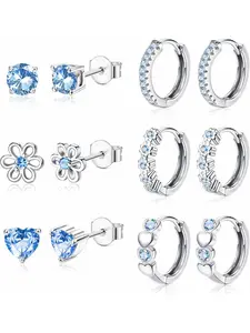 Flower & Heart Design Earrings Set, Fashionable Cubic Zirconia Design Hoop & Stud Earrings for Women, Trendy All-match & Exquisite Jewelry for Gift, Hoop Earring Sets