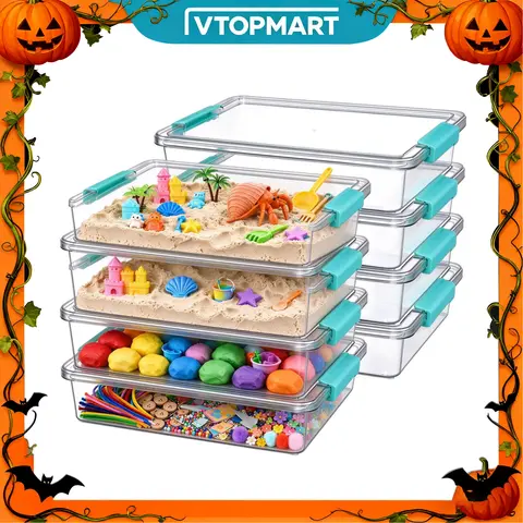 【Sensory Bins】Vtopmart 6 Qt Plastic Storage Bins with Lids, Clear Sensory Bins, Arts Crafts Organizers and Storage, Stackable Containers for Home Office and School Supplies,Halloween Christmas Gift ideas
