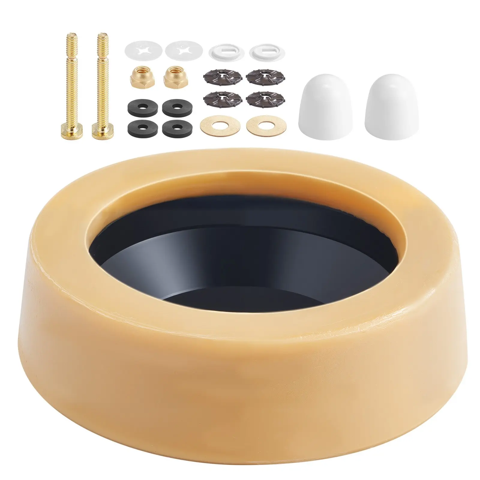 【Summerfinds】VEVOR Toilet Wax Ring Kit for Toilet Bowls, 1.6-in Extra Thick Seal Tight Leak-Proof Ring, Rust-Resistant Brass Bolts, Caps & Washers, Space-Saving Design, Fits 3-in/4-in Drain Pipes, Easy Installation, Complete Accessories Included, 0.79 Lbs