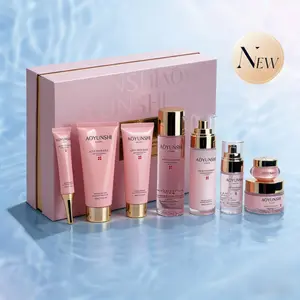 Sakura Anti Aging Hydrating 8 Piece Skin Care Set Cleanser Toner Eye Cream Serum Emulsion Cream Sleep Mask Luxury Dual Repair for Smooth Plump Radiant Youthful Glow Skin Moisturizing Set