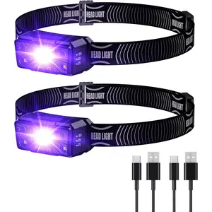 2 UV Headlamp Flashlight Black Light, Rechargeable LED Hand Free Mini UV Blacklight 395nm Head Light with White & Ultraviolet Light, Detector for Pet Dog/Cat Urine Stains,Bed Bug,Scorpions