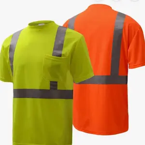 Short Sleeve Safety Shirt with Reflective Strips and Chest Pocket for Enhanced Visibility