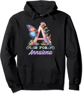 A Is For Annalena Girly Butterfly And Flower Initial Name Pullover Hoodie - Sarahreb Shop 28B0D291MT1B