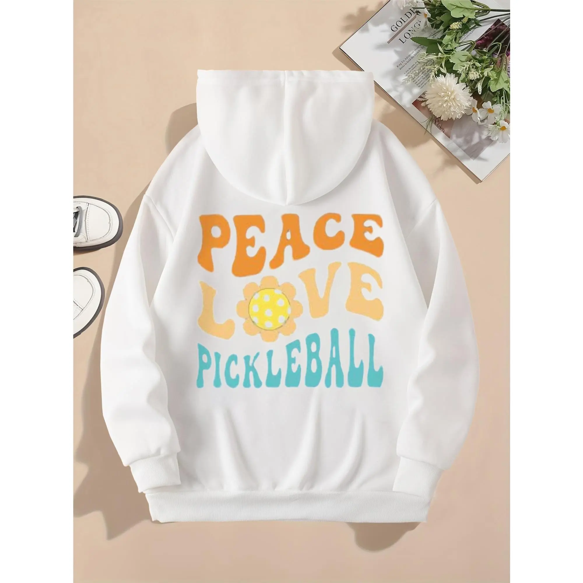 Women's Pickleball Hoodie Heartbeat Print Graphic Long Sleeve Hooded Casual Loungewear Sporty Streetwear Trendy Outfit Sweatshirts Womenswear Tops hoodies women sweatshirts women winter outfits comfort hoodies