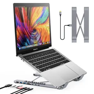 MUKIYA USB C Laptop Docking Station Stand, USB C Dock Tablet Stand, 8 in 1 USB C Hub with 4K HDMI, 2 USB 3.0, PD 100W, Universal Dock Station for MacBook Pro/Air/Dell/HP/Surface/Lenovo, Plug and Play