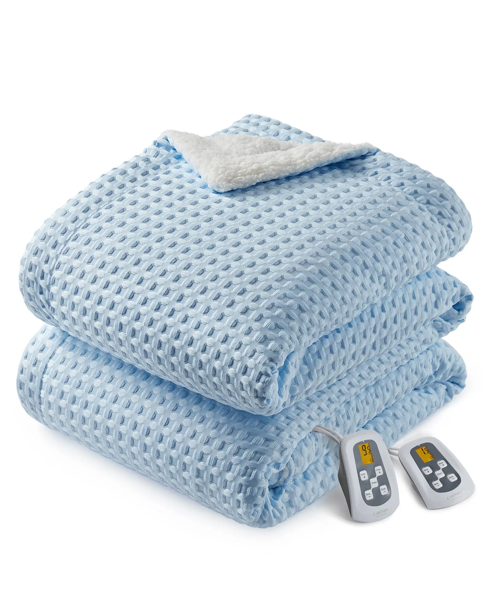 Heated Blanket King Size with LCD Dual Controller, Waffle Weave Fast Heating Electric Blankets, 10 Heat Levels & 1-12H Time Settings, ETL Certified, Machine Washable, Light Blue, 100" x 90"