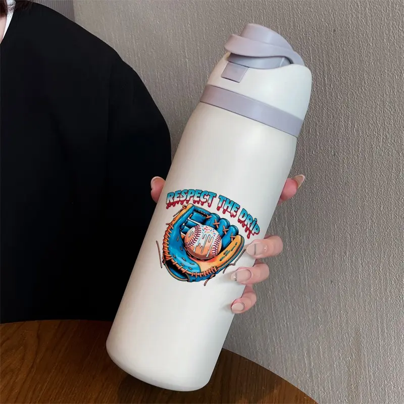 32oz Dual-Use Sports Water Bottle Tumbler, American Baseball Graffiti Print, 304 Stainless Steel Large Capacity Insulated Thermal Flask Cup, Perfect Gift