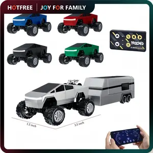 Hotfree 1/64 Mini RC Monster Cybertruck, All-Terrain Metal Off-Road Pickup with Trailer, 2.4GHz Remote & App Control, USB-C Rechargeable, Big Wheel Racing Toy, Perfect Birthday Christmas Gift for Kids, Boys & Collectors
