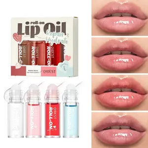 Four-Piece Lip Oil & Gloss Set, Reduces Fine Lines, Rollerball Design for Easy Application, Suitable for Dry Chapped Lips, Effective Lip Care