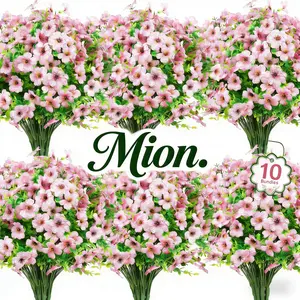 Mion Decor 10 Bundles Artificial Flowers for Outdoors - UV Resistant Fake Silk Flowers, Faux Plastic Plants for Spring Summer Garden, Porch, Window Box, Table Vase, Indoor Outdoor Home Decoration (Pink)