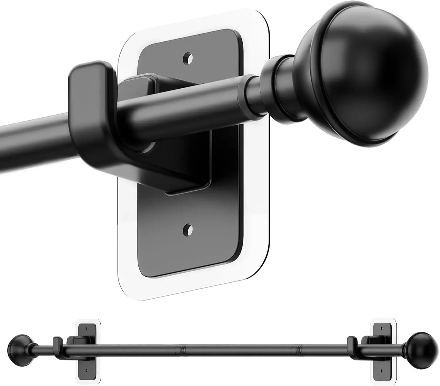 Telescopic Curtain Rod, 5/8 in Diameter Window-Mounted Drapery Rod with Adhesive Brackets, No-Drill Installation, 27-52 in Adjustable Width, Black, Curtain Rods No Drilling, Tension Rod Curtains