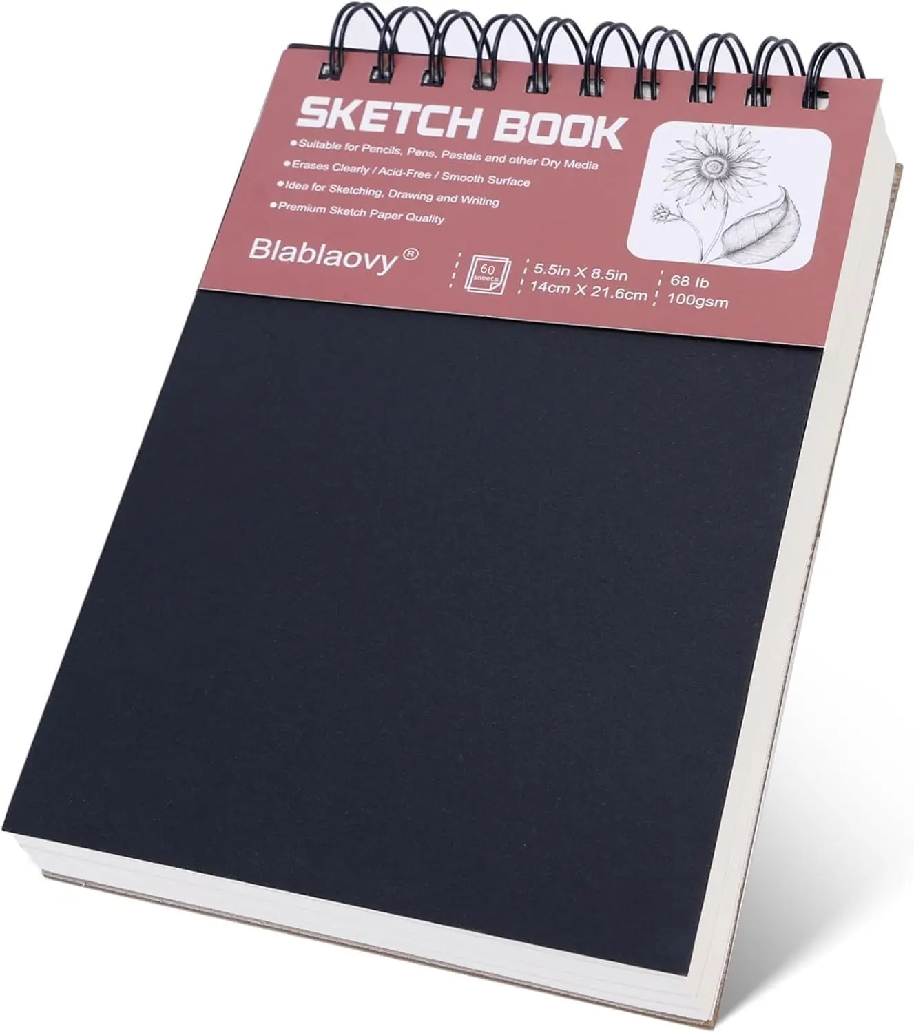 Sketchbook - 5.5" x 8.5" Convenient Spiral Bound Hardcover Drawing Pad, 1 Pack, 60 Sheets (68lb/100gsm), Acid-Free, Artwork Protection, Ideal for 4+ Years Old Artists, Drawing and Sketching