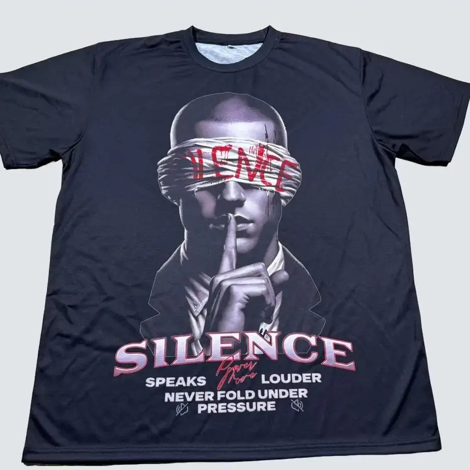 Silence Graphic Tshirt with Bold Design and Inspirational Slogan for Daily Wear Casual Fabric Round Neck Crewneck Menswear Streetwear