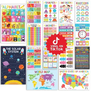 Colorful Educational Posters | Set of 16 | Classroom Supplies Charts Kindergarten Learning Laminated