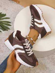 Women's Lightweight Lace-Up Sports Shoes, Lightweight Sneakers, Breathable Cushioning Design, Anti-Slip Rubber Sole, Casual Daily Wear, All Seasons