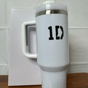 One Direction 1D Tumblr White Drinkware with Lid and Straw, Reusable Water Bottle - Portable, Mug, Bottled, Cup, Tumbler, Water Bottles, Washable