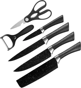 PENTHOUSE Kitchen Knife Set 6-Piece, Rustproof Sharp Stainless Steel Chef's Knife Set, Non-Stick Coated Black Starry Night Pattern Blades and Ergonomic Handle, Cooking Knives for Home Restaurant Camping