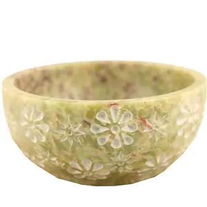 Floral Hand Carved Soap Stone Smudge Bowl