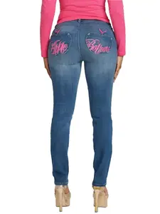 Apple Bottoms Signature Apple Pocket Jean, Pink Detail, Low Rise, Straight Leg, Y2K Style, Curve Hugging Fit, Womenswear Vintage Denim